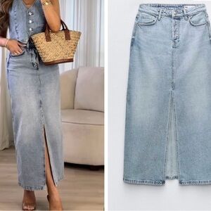 Zara Blue Denim Skirt with Slit